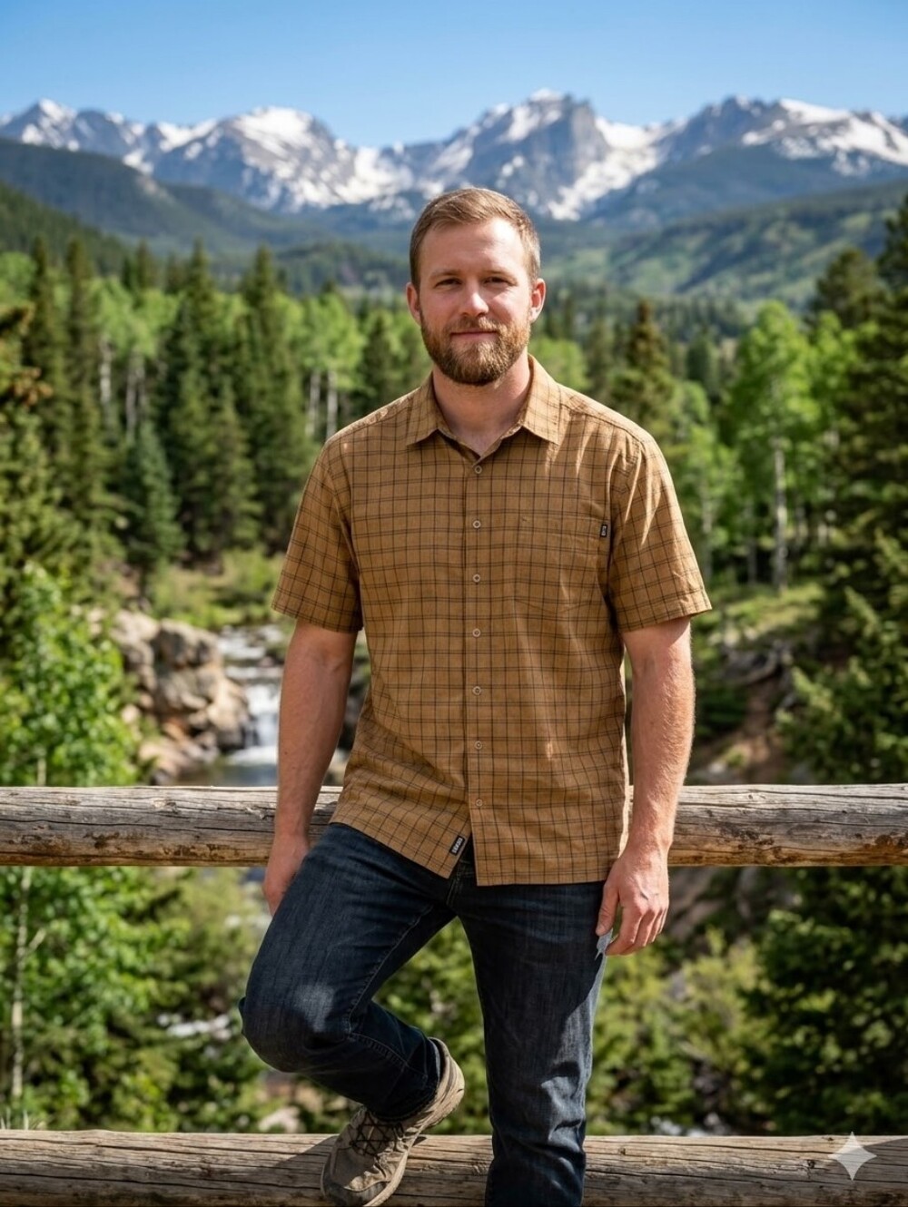 REI Men's Brown Checkered Button-Down Shirt